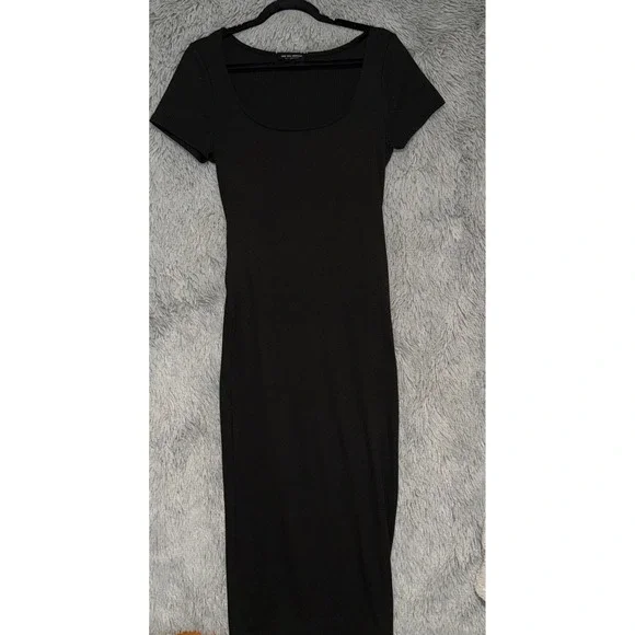 SEE YOU MONDAY Black Ribbed Short Sleeve Maxi Dress Los Angeles Womens - Picture 2 of 3